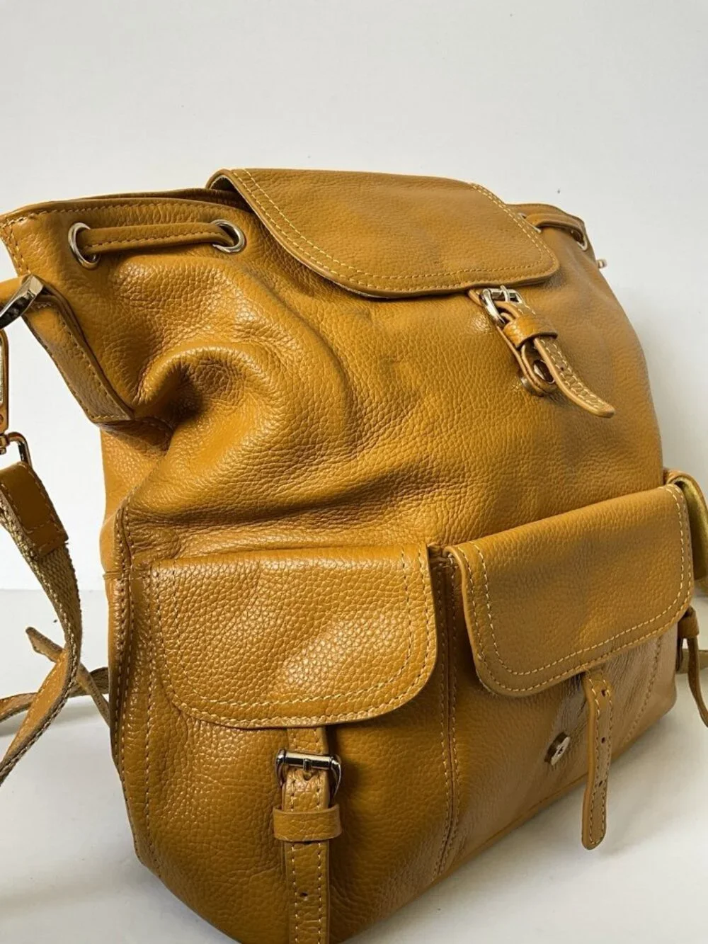 Genuine Pebbled Leather Backpack Vintage Style Multi-Pocket Buckle Bag NWT AFIR